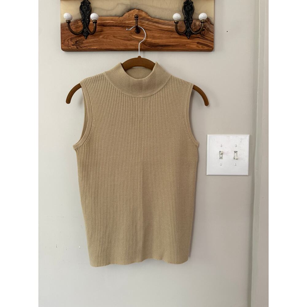 Vintage beige mock neck sleeveless sweater, women’s size M
